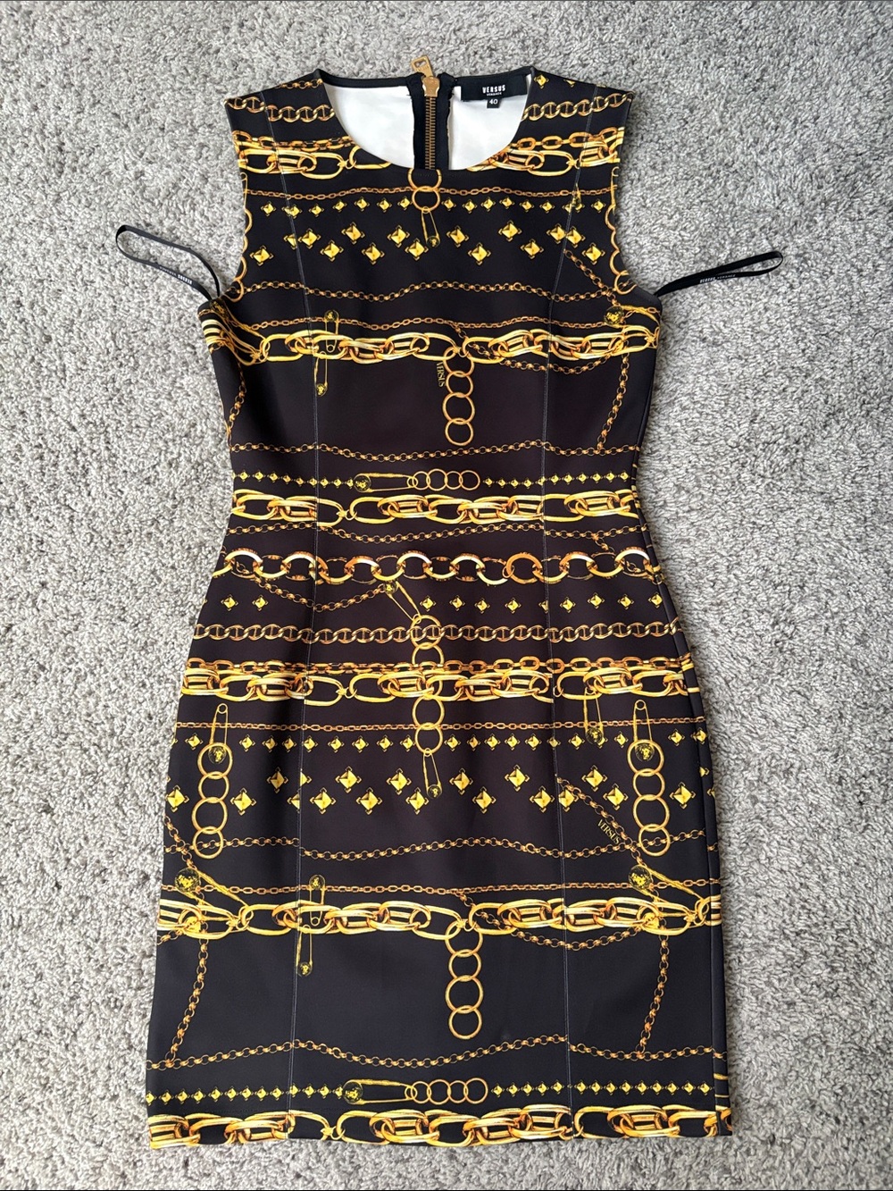 Versus Versace Black Mini Dress with Gold Chain Print 40
